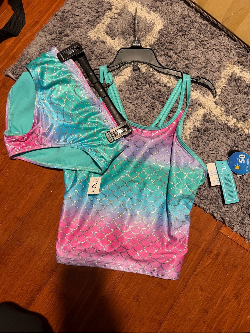 Kids mermaid swim set tankini xl 14/16 nwt